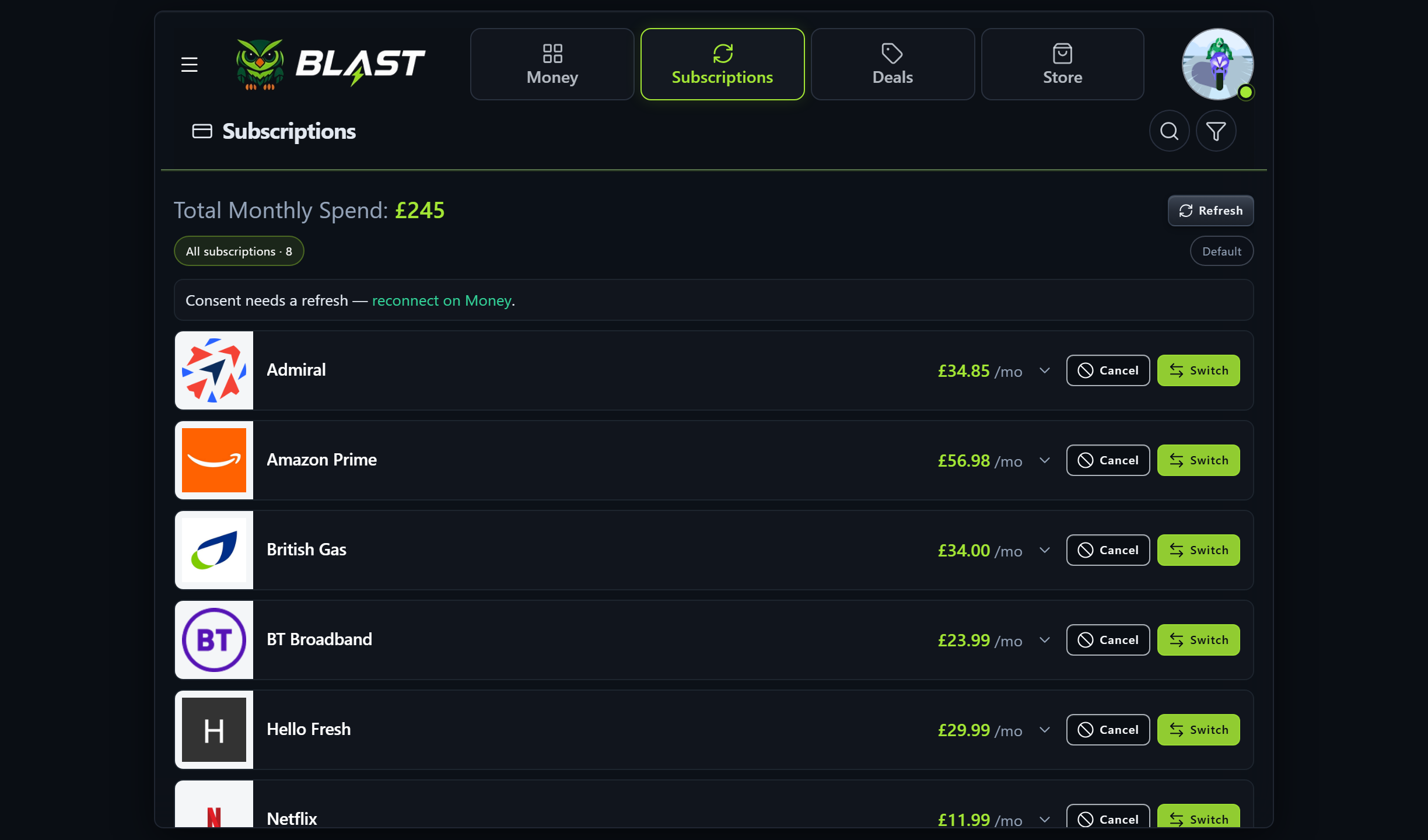 Blast Subscriptions on desktop.